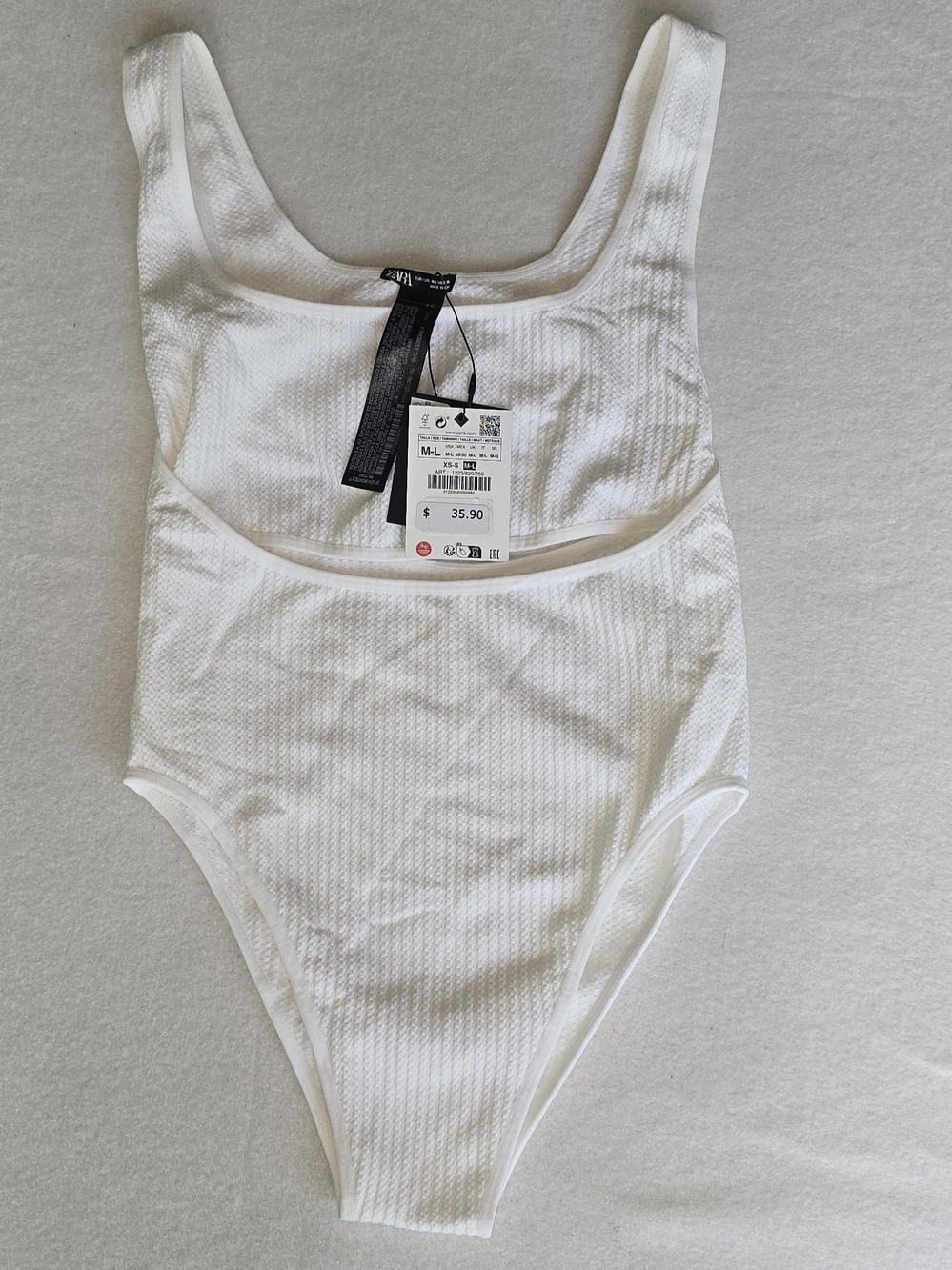 ZARA White Ribbed Bodysuit With Cutouts. 100% Cotton. NWT